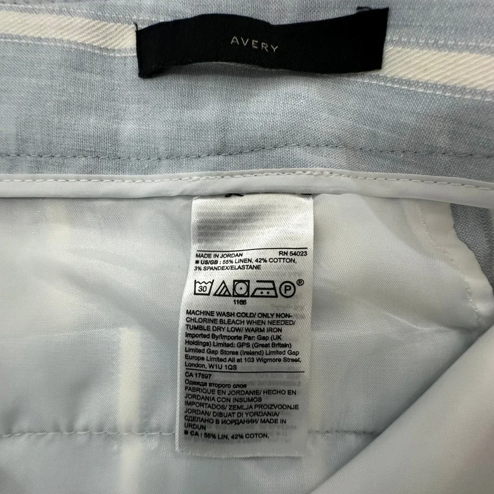 Banana Republic Avery Petite 4 Striped Linen Cotton Ankle Pants Light Blue White